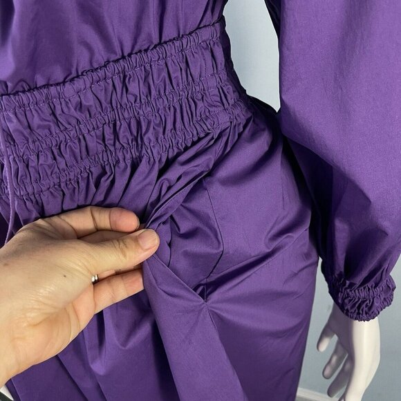 Rebecca Taylor Cotton Poplin Smocked Waist Milkmaid Midi Dress Size Small Purple - Picture 7 of 14